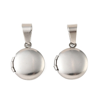 316 Stainless Steel Locket Pendants, Flat Round Charm, with 304 Stainless Steel Snap on Bails, Stainless Steel Color, 16x13.5x4mm, Hole: 6.5x4mm, Inner Diameter: 7.5mm
