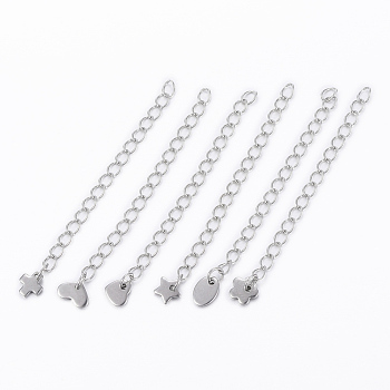 304 Stainless Steel Chain Extender, with Charms, Stainless Steel Color, 55~59mmx2.8mm