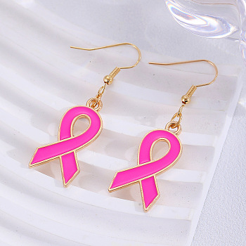 Alloy Enamel Dangle Earrings, Ribbon, Light Gold, 25x15mm