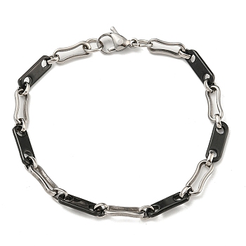Two Tone 304 Stainless Steel Oval Link Chain Bracelet, Black, 8-3/4 inch(22.3cm), Wide: 5.5mm