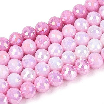 Anti-Tarnish Electroplate Glass Beads Strands, Round, Imitation Gemstone, Faceted(96 Faceted), Pearl Pink, 6mm, Hole: 1mm, about 71~72pcs/strand, 14.96~15.16 inch(38~38.5cm)
