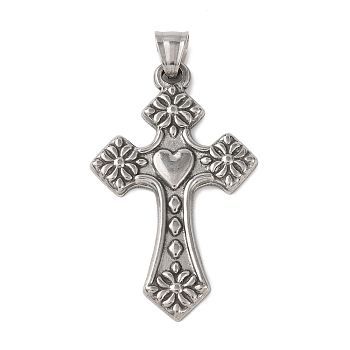 Tarnish Resistant 304 Stainless Steel Big Pendants, Cross, Stainless Steel Color, 50.5x30.5x3mm, Hole: 4.5x6.5mm