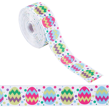 Easter Printed Polyester Grosgrain Ribbon, for Gift Wrapping, Floral Bows Crafts Decoration, Egg, 1 inch(25mm)