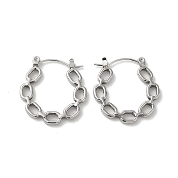304 Stainless Steel Hoop Earrings for Women, Hollow Oval, Stainless Steel Color, 24.5x23x2mm
