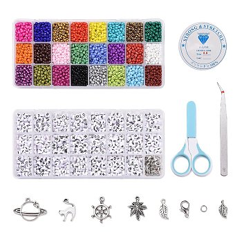 DIY Stretch Jewelry Set Makings, with Acrylic Beads, Alloy Pendants, Glass Seed Beads, Elastic Crystal Thread, Iron Jump Rings and Stainless Steel Scissors, Mixed Color, 218x110x30mm