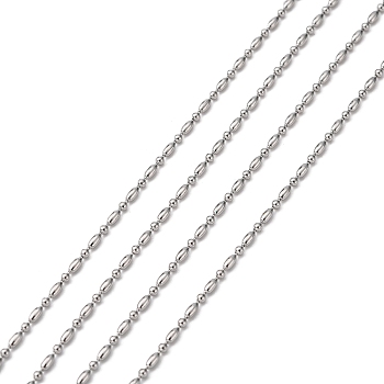 304 Stainless Steel Ball Chains, 1:1 Rice and Round, Stainless Steel Color, 1.5mm