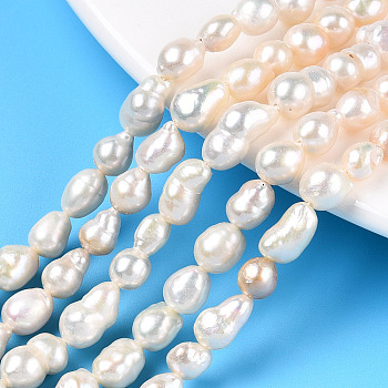 Natural Baroque Pearl Keshi Pearl Beads Strands, Cultured Freshwater Pearl, Teardrop, Creamy White, 5.5~9x4~7mm, Hole: 0.6mm, about 26~32pcs/strand, 7.28~7.68 inch(18.5~19.5cm)