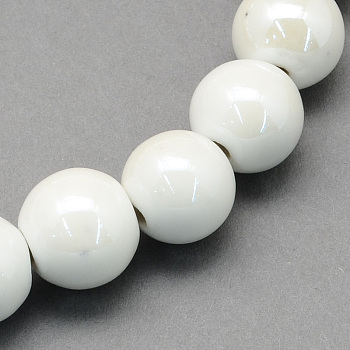 Pearlized Handmade Porcelain Round Beads, White, 15mm, Hole: 2mm