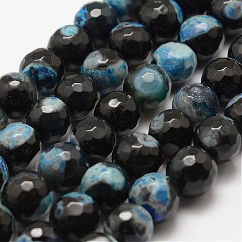 Faceted Natural Fire Crackle Agate Beads Strands, Round, Dyed & Heated, Light Blue, 10mm, Hole: 1.5mm, about 38pcs/strand, 14 inch(35.6cm)