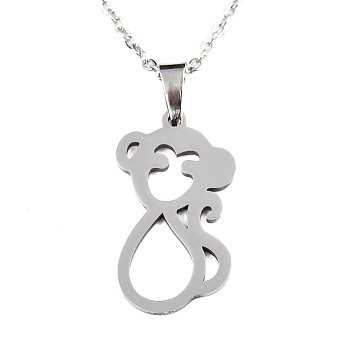 201 Stainless Steel Pendants Necklaces, with Cable Chains and Lobster Claw Clasps, Monkey, Stainless Steel Color, 17.71 inch(45cm), 1.5mm
