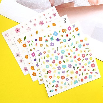 Nail Art Stickers Decals, Self Adhesive, for Nail Tips Decorations, Flower Pattern, Mixed Color, 9.9x7.9cm