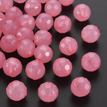 Imitation Jelly Acrylic Beads, Faceted, Round, Salmon, 12x11.5mm, Hole: 1.8mm, about 560pcs/500g