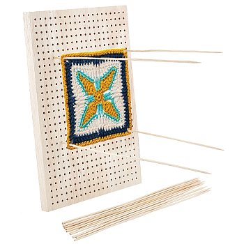 Wooden Crochet Blocking Board, Knitting Positioning Plate, with Wood Pins, Rectangle, Bisque, 304x202x17mm, Hole: 3mm, Pin: 302x3mm