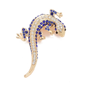 Rhinestone Lizard Badge, Animal Alloy Lapel Pin for Backpack Clothes, Golden, Sapphire, 56x37x6.5mm, Pin:0.7mm