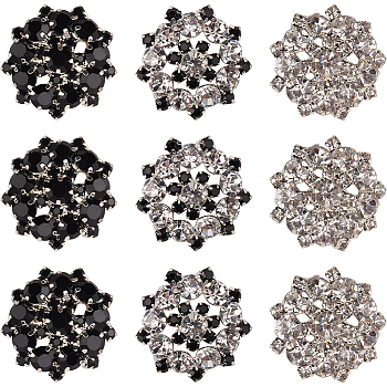 12Pcs 3 Colors 1-Hole Alloy Rhinestone Shank Buttons, Flower, Platinum, Mixed Color, 22mm, 4pcs/color