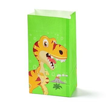 Kraft Paper Bags, No Handle, Wrapped Treat Bag for Birthdays, Baby Showers, Rectangle with Dinosaur Pattern, Lawn Green, 8x13x24.2cm