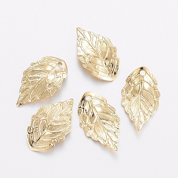 304 Stainless Steel Pendants, Leaf, Golden, 17.5x10x0.6mm, Hole: 1mm