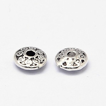 Brass Spacer Beads, Flat Round, Antique Silver, 6x2.5mm, Hole: 1mm
