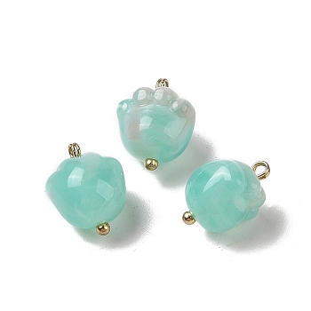 Acrylic Pendants, Imitation Gemstone, with Brass Loops, Footprint, Cyan, 16x13x11mm, Hole: 1.6mm