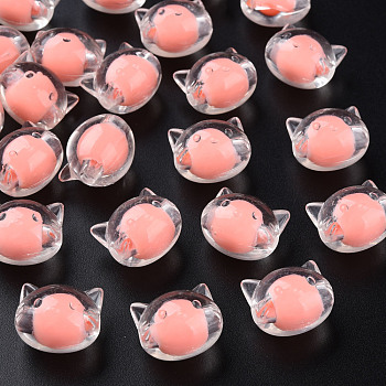 Transparent Acrylic Beads, Bead in Bead, Cat, Light Salmon, 16x18.5x14.5mm, Hole: 3.5mm, about 196pcs/500g