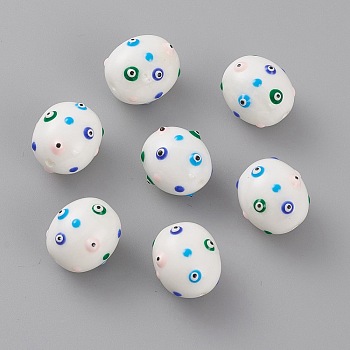 Natural Freshwater Shell Beads, with Enamel, Oval with Evil Eye, 14.7~15.2x13~13.6x12.2~12.6mm, Hole: 1.2mm