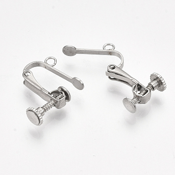 304 Stainless Steel Screw Clip Earring Converter, Spiral Ear Clip, for Non-Pierced Ears, with Loop and Round Flat Pad, Stainless Steel Color, 15x14~18x5mm, Hole: 1.8mm