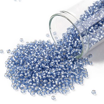 TOHO Round Seed Beads, Japanese Seed Beads, (33F) Silver Lined Frost Light Sapphire, 11/0, 2.2mm, Hole: 0.8mm, about 1110pcs/10g