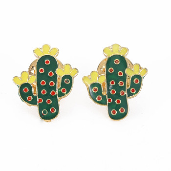 Cactus Enamel Pin, Alloy Brooch for Backpack Clothes, Cadmium Free & Lead Free, Light Gold, Green, 22.5x19x12mm, Pin: 1mm