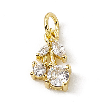 Brass Micro Pave Cubic Zirconia Charms, with Jump Rings, Cherry Charms, Real 18K Gold Plated, 12x7.5x3mm, Hole: 3.4mm