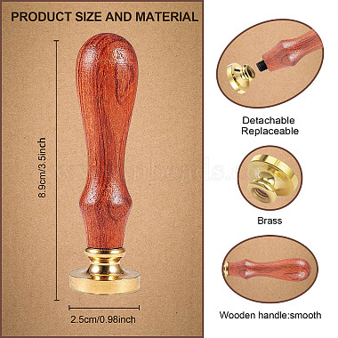 Golden Tone Brass Wax Seal Stamp Head with Wooden Handle(AJEW-WH0208-844)-2
