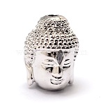 Brass Beads, Micro Pave Grade AAA Cubic Zirconia, Buddha Head, Cadmium Free & Nickel Free & Lead Free, Platinum, 14x10x11mm, Hole: 2mm(KK-E711-015P-NR)