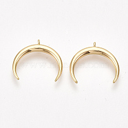 Brass Charms, Double Horn/Crescent Moon, Nickel Free, Real 18K Gold Plated, 13x14x1mm, Hole: 0.8mm(X-KK-S350-362)