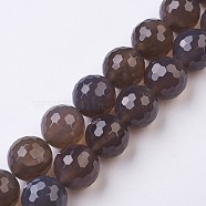Natural Gray Agate Beads Strands, Faceted, Round, 18mm, Hole: 1mm, about 21pcs/strand, 14.9 inch(38cm)(G-J376-03-18mm)