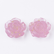 Translucent Resin Cabochons, with Gold Foil Inside, Flower, Pink, 22x22.5x10mm(X-RESI-S364-45B)