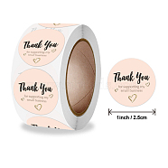 Thank You Stickers Roll, Round Paper Heart Pattern Adhesive Labels, Decorative Sealing Stickers for Christmas Gifts, Wedding, Party, PeachPuff, 25mm, 500pcs/roll(STIC-PW0006-016)