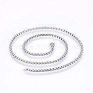 304 Stainless Steel Box Chain Necklaces, with Lobster Claw Clasps, Stainless Steel Color, 19.7 inch(50cm), 3mm(NJEW-F227-09P-08)