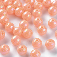 Opaque Acrylic Beads, AB Color Plated, Round, Light Salmon, 10x9mm, Hole: 2mm, about 940pcs/500g(MACR-S370-D10mm-A12)