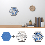 Custom Wool Felt & Wood Wall Decorations, Home Decorations, Hexagon, Tree Pattern, Finished: 305x265mm, 1pc(DIY-WH0376-004)