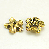 Tibetan Style Bead Caps, Lead Free and Cadmium Free, Flower, Antique Golden, Size: about 18mm in diameter, 5mm thick, hole: 1.5mm(X-TIBEB-A11022-AG-LF)