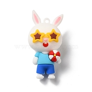 PVC Plastic Cartoon Big Pendants, Rabbit Charms, for DIY Keychain Making, Star, 60x32x24mm, Hole: 2.5mm(PVC-Q095-04B)