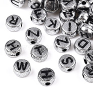 Plated Acrylic Horizontal Hole Letter Beads, Flat Round, Letter, 7x4mm, Hole: 1.3mm, about 3600pcs/500g(PACR-Q099-M03-S)