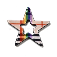 Acrylic Pendants, for DIY Earring Findings, Star with Tartan Pattern, Colorful, 27x28x2mm, Hole: 1.4mm(X-SACR-G016-01D)