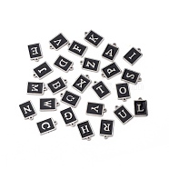 304 Stainless Steel Pendants, with Enamel, Stainless Steel Color, Rectangle with Letter.A~Z, Black, 17.5x12x2mm, Hole: 1.5mm, about 26pcs/set(STAS-E186-10P)