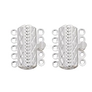 304 Stainless Steel Box Clasps, Multi-Strand Clasps, 5-Strands, 10-Holes, Rectangle with Flower, Silver Color Plated, 19.5x15x3mm, Hole: 1.4mm(STAS-P249-03S)