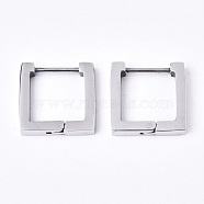 304 Stainless Steel Huggie Hoop Earrings, Square, Stainless Steel Color, 14x14x3mm, Pin: 1mm(EJEW-N016-004)
