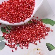 MIYUKI Delica Beads, Cylinder, Japanese Seed Beads, 11/0, (DB0159) Opaque Vermillion Red AB, 1.3x1.6mm, Hole: 0.8mm, about 20000pcs/bag, 100g/bag(SEED-J020-DB0159)