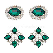 2 Pairs 2 Style Detachable Rhinestone Shoe Decoration, with Alloy Buckle Clip, Green, 39~53x47~53x13~14mm, 1 pairs/style(DIY-AR0003-19B)