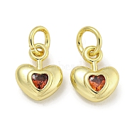 Rack Plating Brass Micro Pave Cubic Zirconia Charms, with Jump Ring, Cadmium Free & Lead Free, Real 18K Gold Plated, Long-Lasting Plated, Heart, Chocolate, 10x8x3.5mm, Hole: 3mm(KK-E114-01G-06)