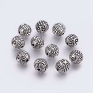 CCB Plastic Beads, Round with Flower, Antique Silver, 11.5x12x12mm, Hole: 2mm(CCB-G006-085AS)