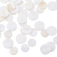 52Pcs 2 Style 2-Hole Freshwater Shell Buttons, Flat Round, Seashell Color, 16~20x2mm, Hole: 1.6~1.8mm, 26pcs/style(SHEL-GF0001-02)